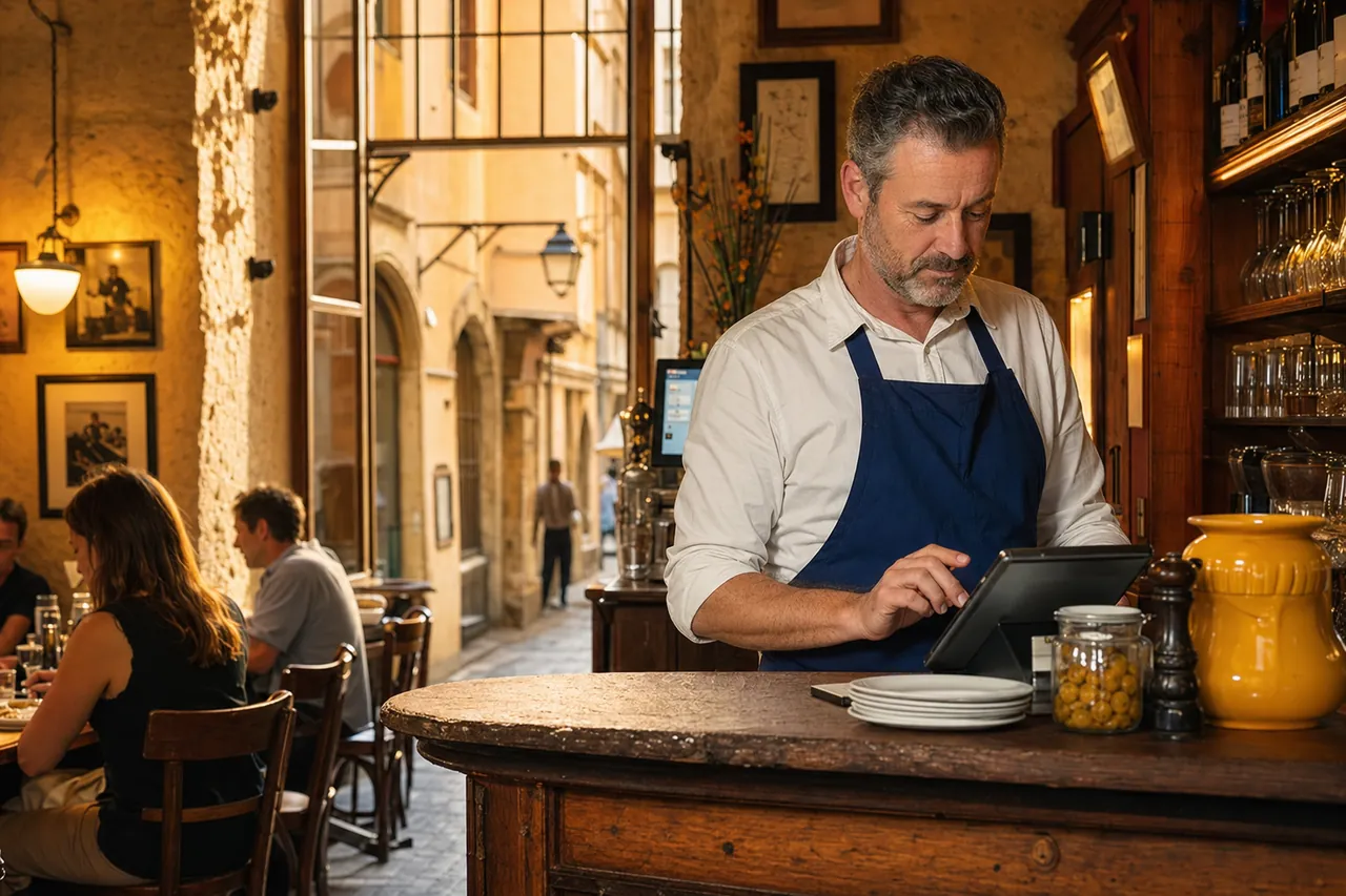 barman qui contrôle ses stocks sur une tablette